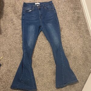 Bamboo original denim Women's Blue Flared Jeans with gems - size 13